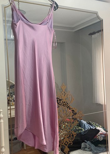 Lila Drapeli asimeteik midi Kadın Elbise - Görsel 2