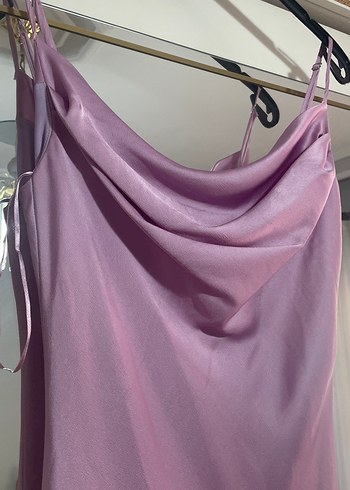 Lila Drapeli asimeteik midi Kadın Elbise - Görsel 4