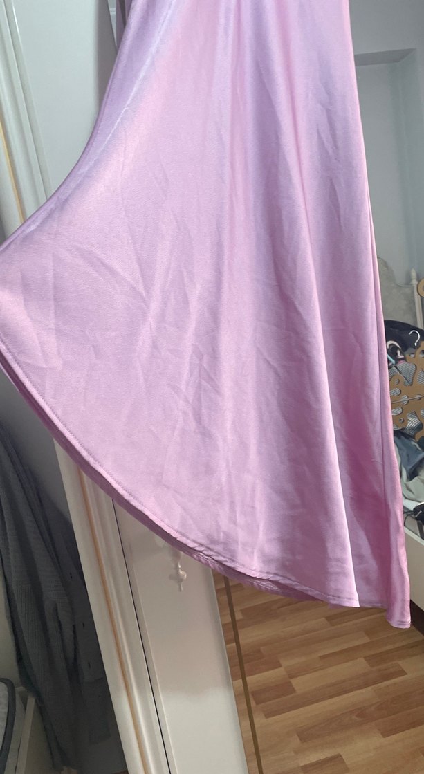 Lila Drapeli asimeteik midi Kadın Elbise - Görsel 3