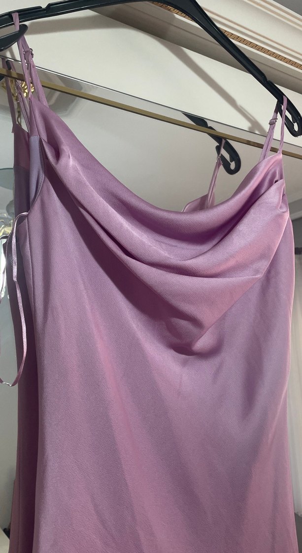 Lila Drapeli asimeteik midi Kadın Elbise - Görsel 4