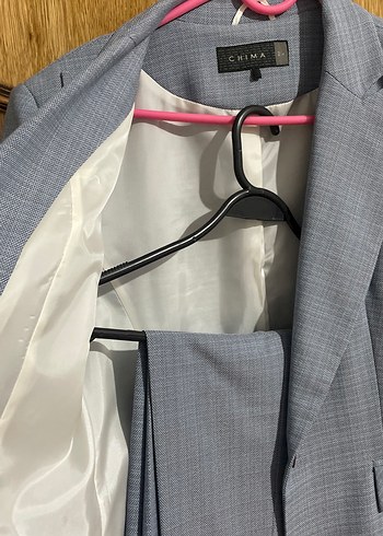 Chima Düğmeli Mavi Kadın Blazer Ceket- pantolon