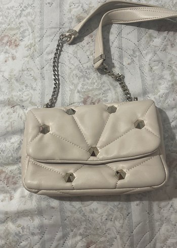 Krem Zincir Detaylı Deri Kadın Çanta - Görsel 2