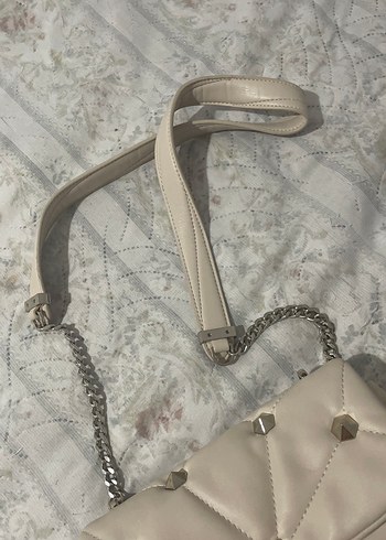 Krem Zincir Detaylı Deri Kadın Çanta - Görsel 6