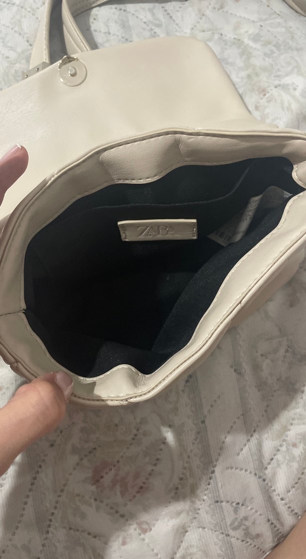 Krem Zincir Detaylı Deri Kadın Çanta - Görsel 3