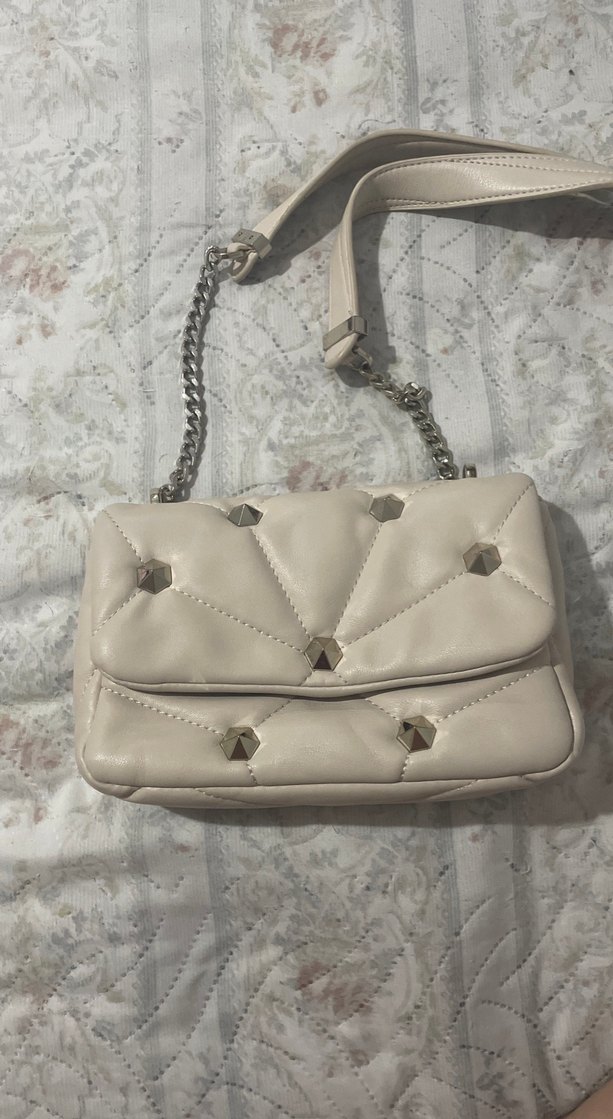 Krem Zincir Detaylı Deri Kadın Çanta - Görsel 2