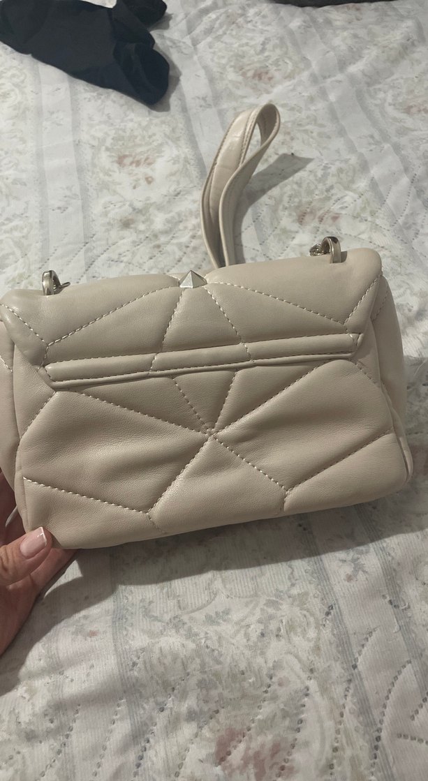 Krem Zincir Detaylı Deri Kadın Çanta - Görsel 5