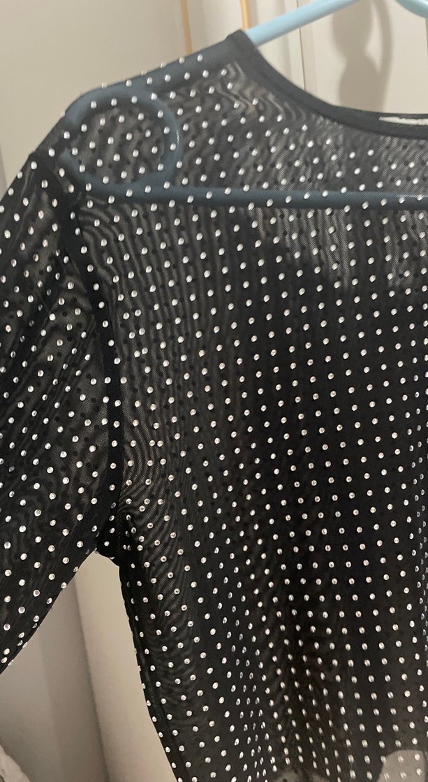 Uzun Kollu Siyah, taşlı Bluz - Görsel 3