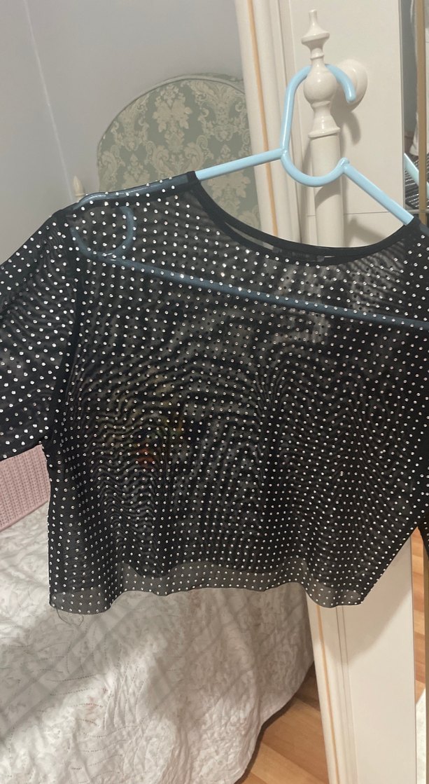 Uzun Kollu Siyah, taşlı Bluz - Görsel 4