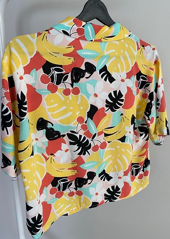 Renkli Desenli Kadın Kısa Kollu Gömlek - Görsel 2