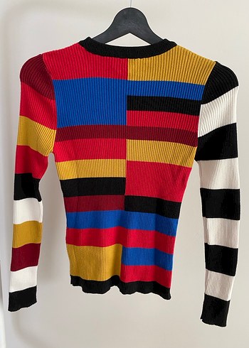 Çok Renkli Çizgili Fitilli Kadın Kazak - Görsel 2