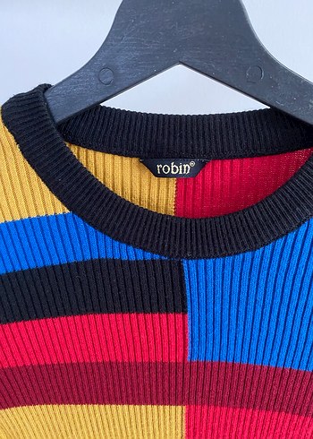 Çok Renkli Çizgili Fitilli Kadın Kazak - Görsel 3