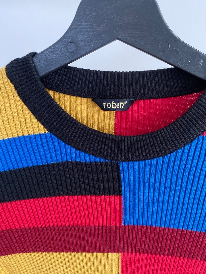 Çok Renkli Çizgili Fitilli Kadın Kazak - Görsel 3