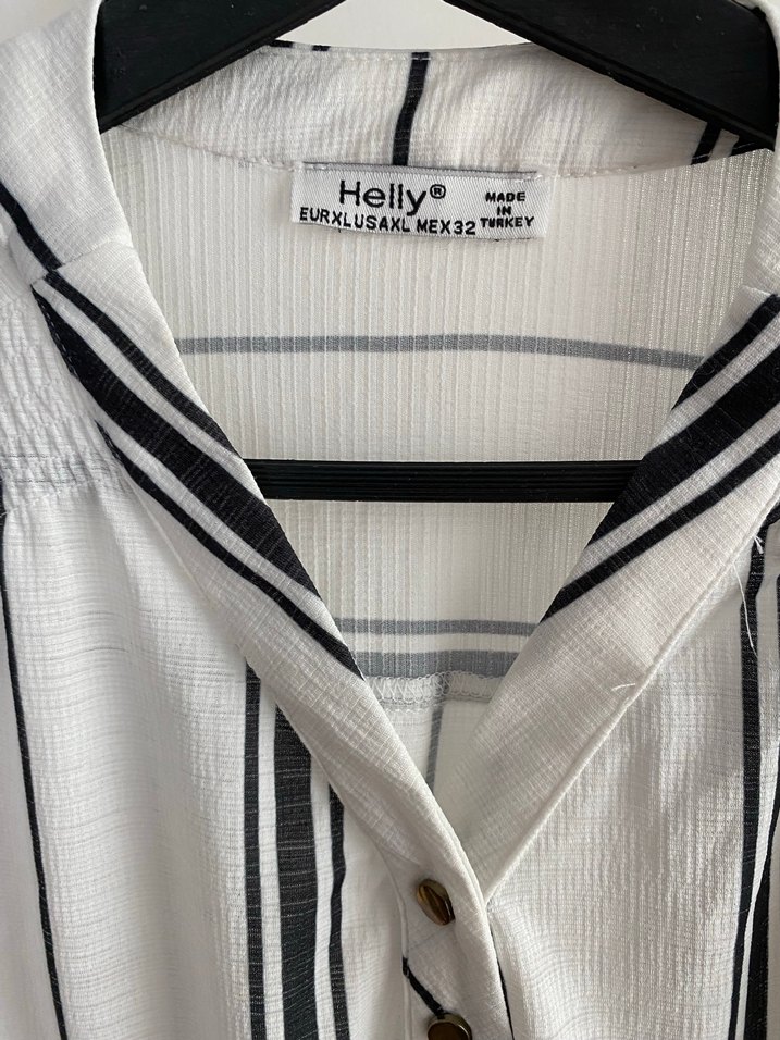 Düğmeli, Uzun Kollu Çizgili Kadın Gömlek - Görsel 5