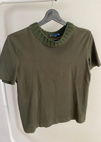 Kadın Yeşil Kısa Kollu Triko Tişört - Görsel 2