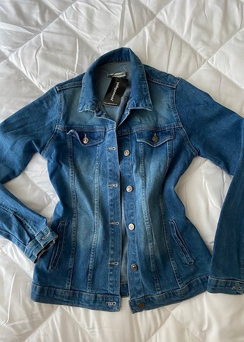 Kadın Koyu Mavi Düğmeli Denim Ceket - Görsel 2