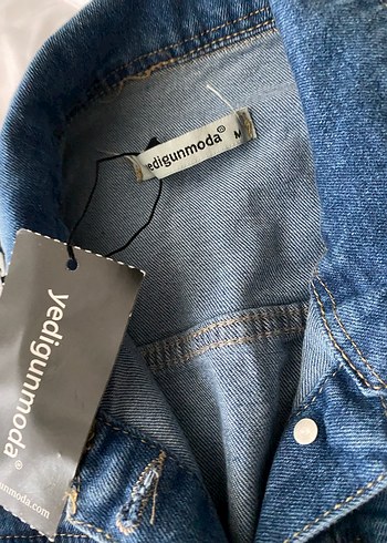 Kadın Koyu Mavi Düğmeli Denim Ceket - Görsel 4