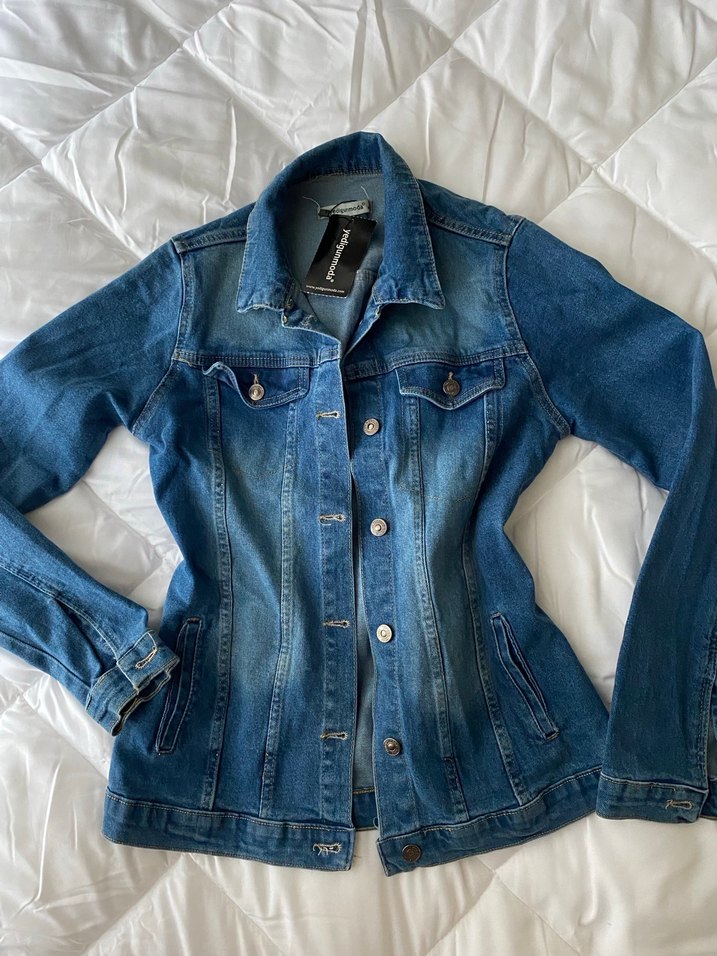 Kadın Koyu Mavi Düğmeli Denim Ceket - Görsel 2