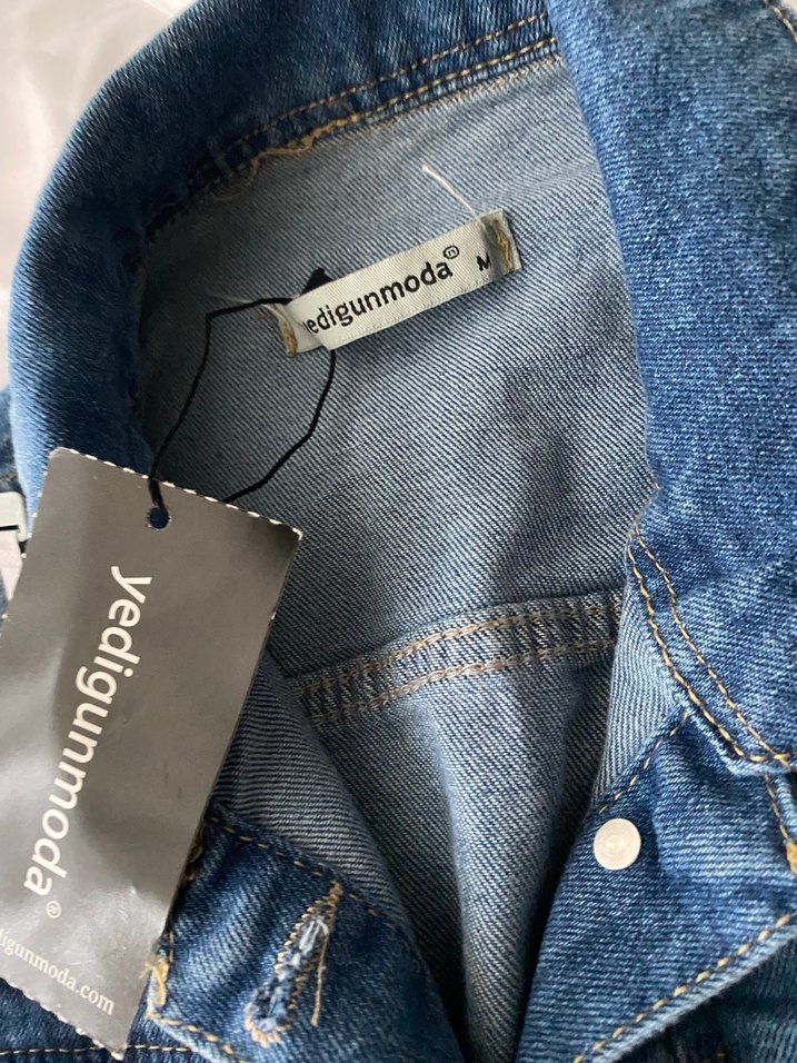 Kadın Koyu Mavi Düğmeli Denim Ceket - Görsel 4