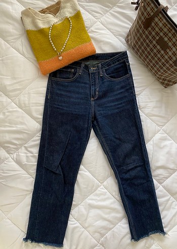 Zara TRF Lacivert Midi Denim Kadın Jean - Görsel 4