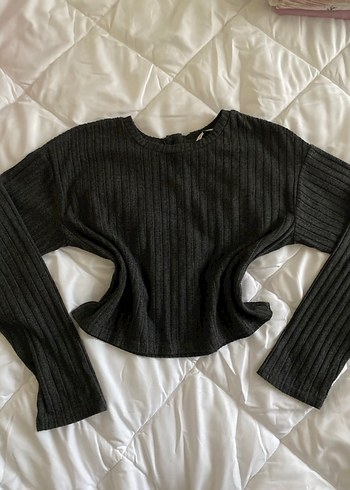 Y2K Lefties Gri Triko Uzun Kollu Crop Kesim Kazak - Görsel 2