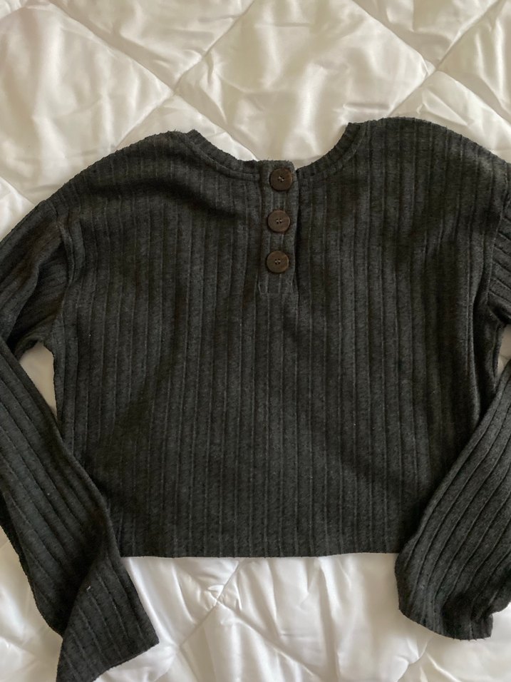 Y2K Lefties Gri Triko Uzun Kollu Crop Kesim Kazak - Görsel 4