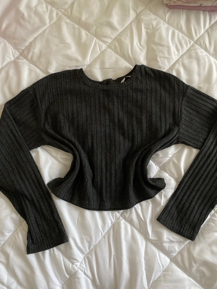 Y2K Lefties Gri Triko Uzun Kollu Crop Kesim Kazak - Görsel 2