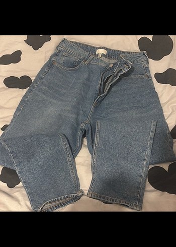 Kadın Mavi Bol Kesim Midi Denim Jean