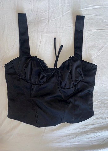 Siyah Saten Fırfırlı Gotik Büstiyer