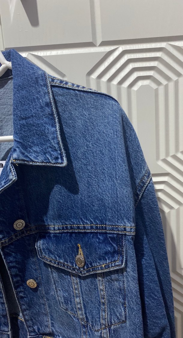 Düğmeli Mavi Denim Kadın Ceket - Görsel 4