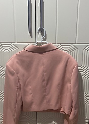 Pembe Düğmeli crop blazer Ceket - Görsel 4