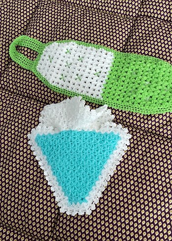 el emeği Örgü Banyo lifi Seti - Görsel 4