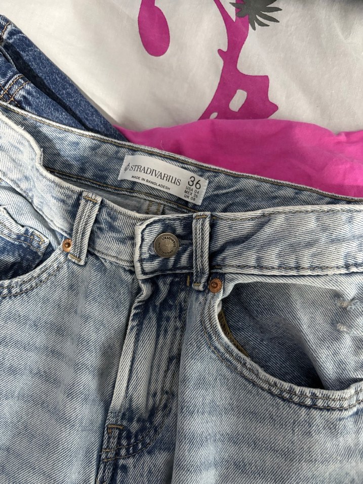 Stradivarius D92 Geniş Paça Mavi Denim Jean - Görsel 3