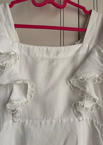 Düğmeli Beyaz Midi Twist Elbise - Görsel 5