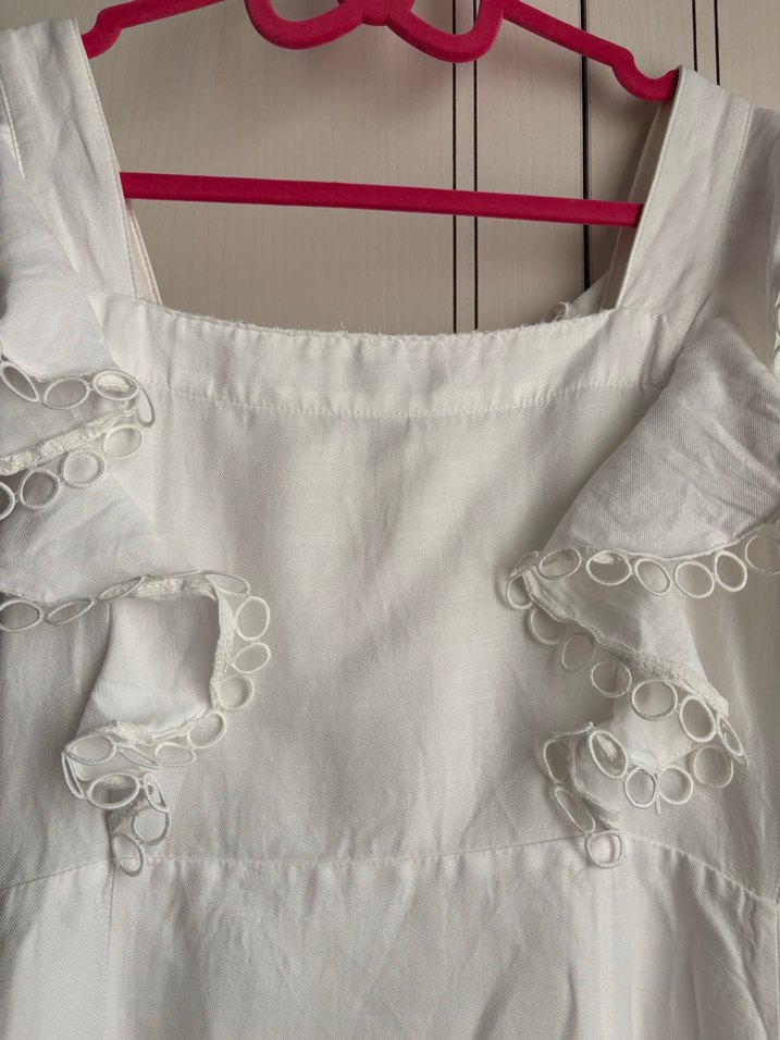 Düğmeli Beyaz Midi Twist Elbise - Görsel 5