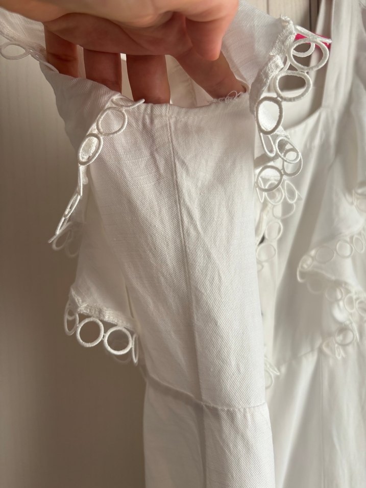 Düğmeli Beyaz Midi Twist Elbise - Görsel 3