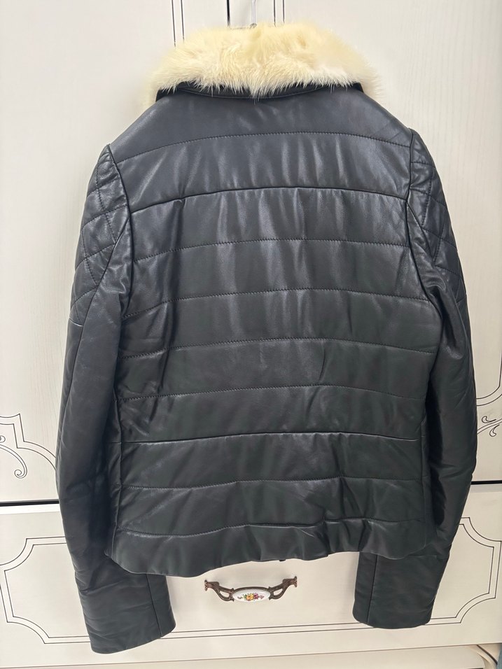 Kürk Detaylı Siyah Deri Ceket - Görsel 5