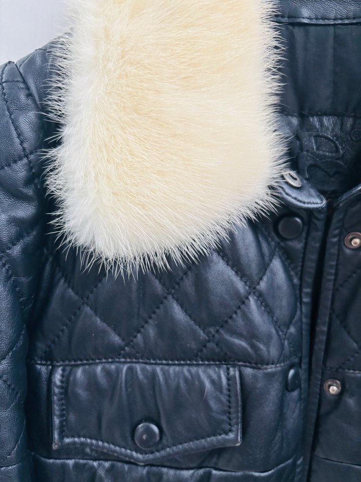 Kürk Detaylı Siyah Deri Ceket - Görsel 2