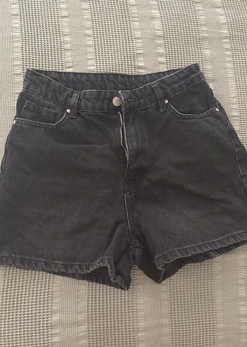 s Beden Siyah Bol Kesim Mini Denim Şort