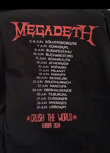 Diğer Megadeth 2024 Crush The World tur tişörtü