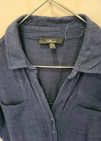 Mavi Jeans Lacivert Kısa Kollu Keten Kadın elbise