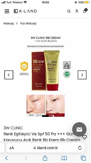 Missha 3W CLİNİC BB SUN CREAM SPF +++50