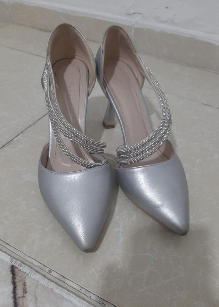 Abiye ayakkabıs gümüş renginde - Görsel 3