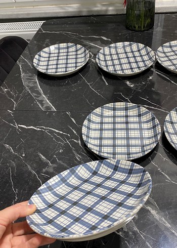 Mavi Ekose Desenli pasta tabağı 6 lı - Görsel 3