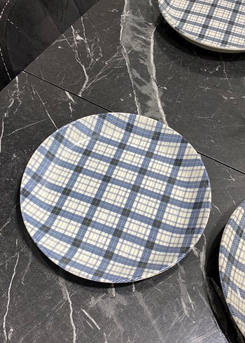 Mavi Ekose Desenli pasta tabağı 6 lı - Görsel 2