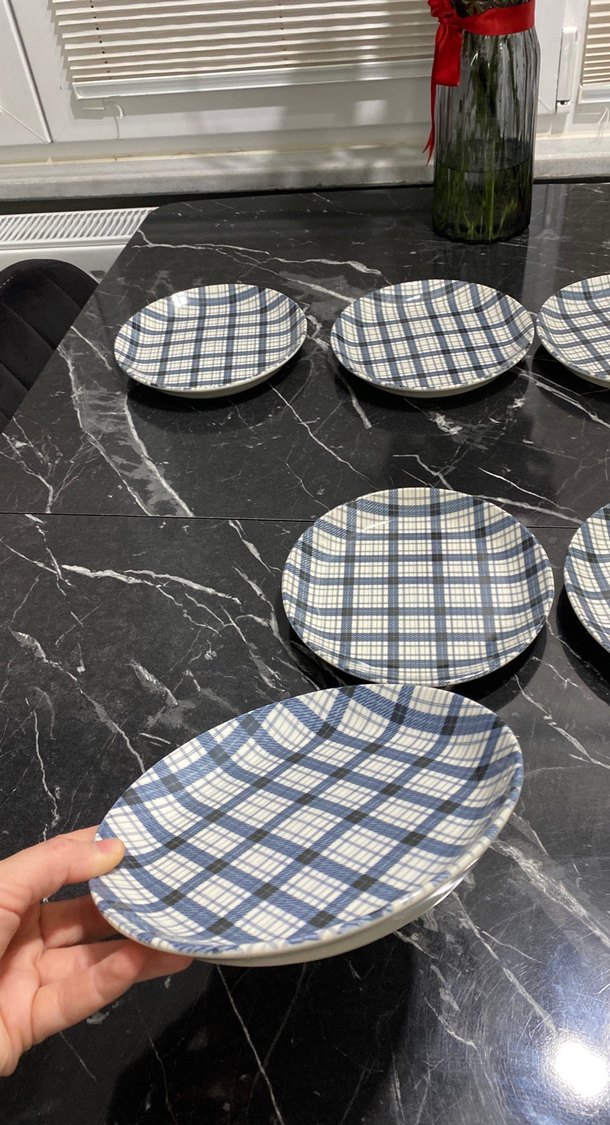 Mavi Ekose Desenli pasta tabağı 6 lı - Görsel 3