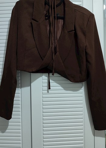 Kahverengi Süet Kemerli Kadın Blazer