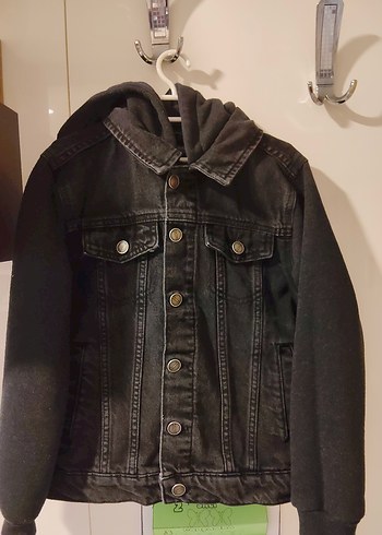 Erkek Çocuk Siyah Kot eskitme Ceket Kapüşonlu - Görsel 3