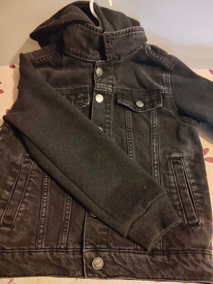 Erkek Çocuk Siyah Kot eskitme Ceket Kapüşonlu - Görsel 2