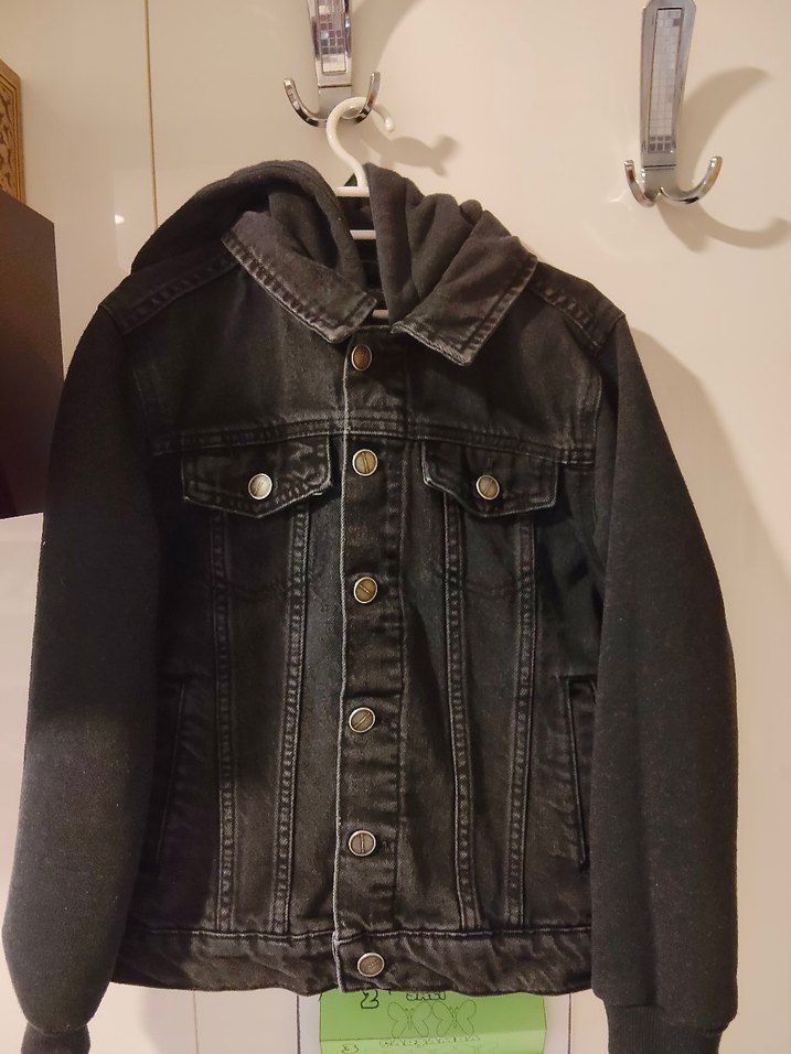 Erkek Çocuk Siyah Kot eskitme Ceket Kapüşonlu - Görsel 3