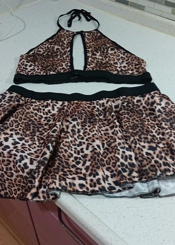 Leopar Desenli Mini Dantel Detaylı Bikini Takımı - Görsel 3